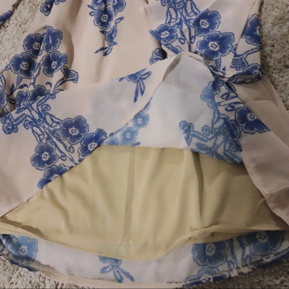 DONATED: Floral Navy Nude Bell Sleeve Dress - Picture 3 of 4